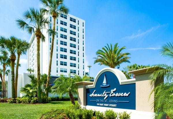 Serenity Towers on the St. Johns Sign and Exterior