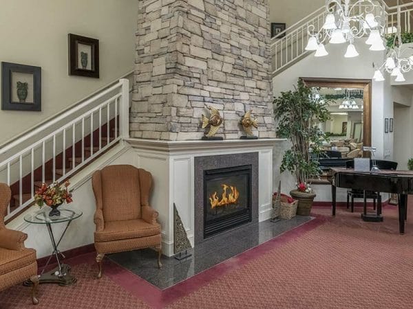 Seating Area with Fireplace at Atria Simi Hills