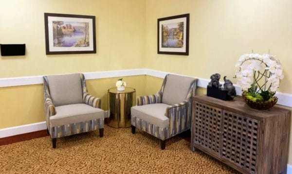 Sitting area with two chairs at Lassen House Senior Living