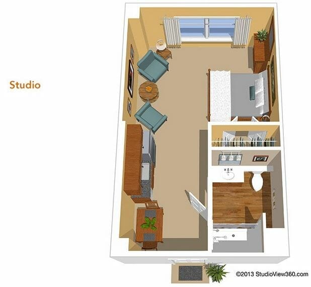 Studio Floor Plan at Sunrise of Woodland Hills