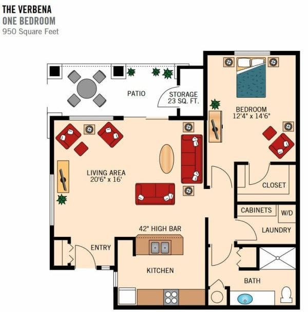 The Verbena Floor Plan at The Fountains at The Carlotta