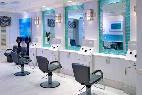 The Bristal Assisted Living at Jericho beauty parlor and barber shop with modern stations in white