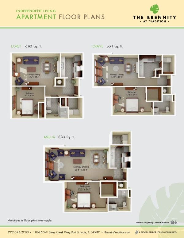 The Brennity at Tradition Independent Living floor plans 1