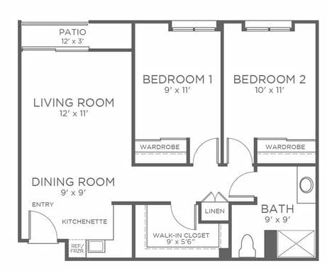 Two Bedroom Floor Plan at Park Plaza