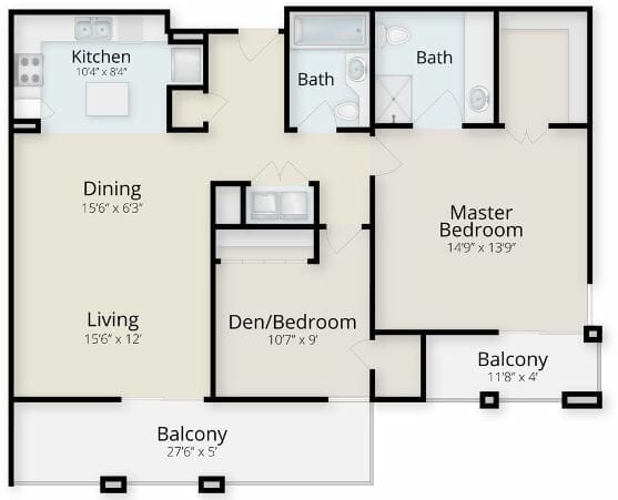 Two Bedroom Floor Plan at Royal Oaks