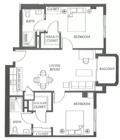 Two Bedroom Floor Plan at MorningStar of Pasadena