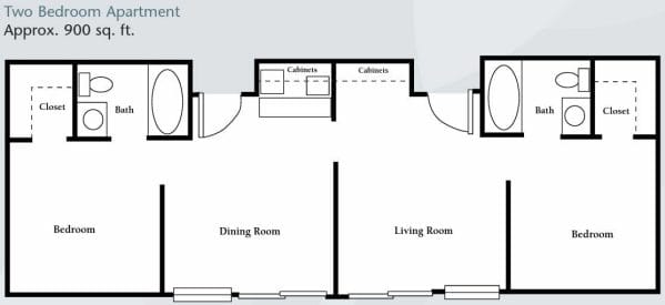 Two Bedroom Apartment Floor Plan at Brookdale Nohl Ranch