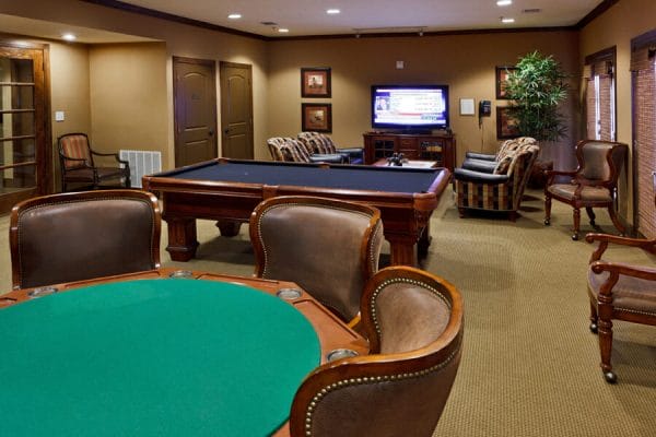 Pool and card table in the Waterview game room