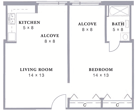 Arbor Acres United Methodist Womble 1 bed alcove floor plan