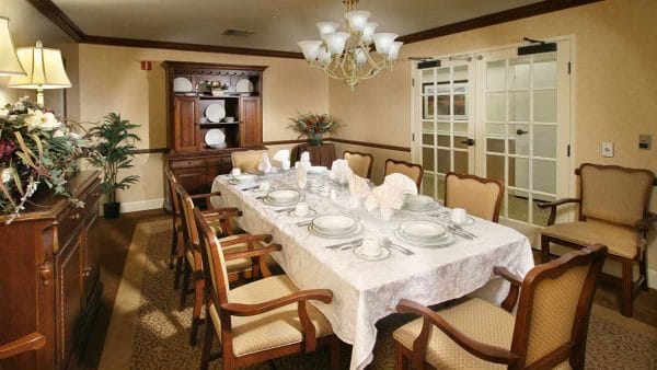 Atria Las Posas private dining room with a 10 top dining table