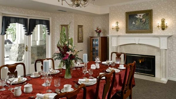 private dining room with fireplace