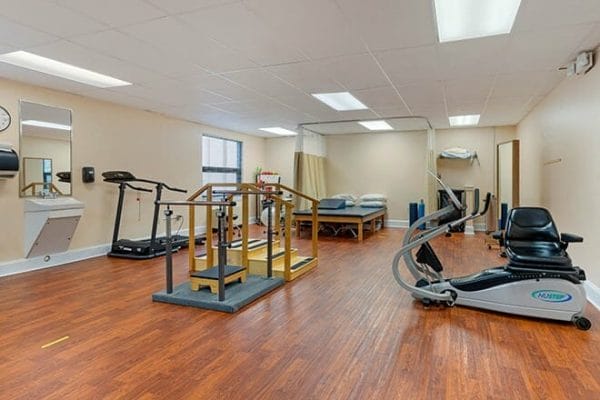 Exercise and rehab equipment in the Brookdale Charlotte East gym