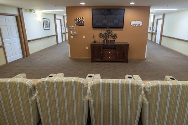 Screening room for residents to watch movies in Brookdale North Gilbert