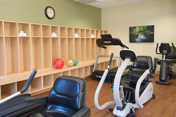 Fitness equipment in the Brookdale Trillium Crossing gym