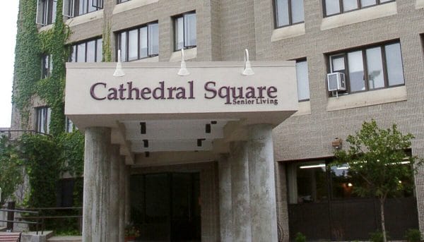 Cathedral Square Assisted Living covered walkway and entrance