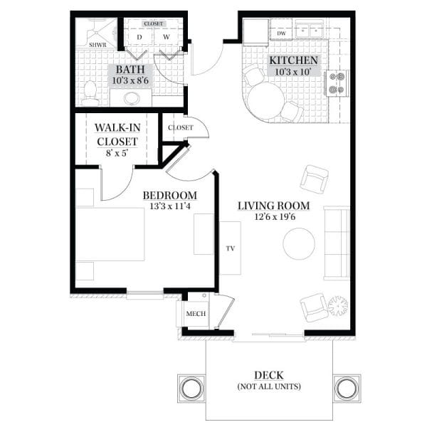Daniel Pointe Retirement 1 bedroom B floor plan
