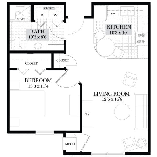 Daniel Pointe Retirement 1 bedroom BC floor plan