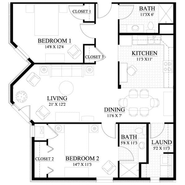 Daniel Pointe Retirement 2 bedroom M floor plan