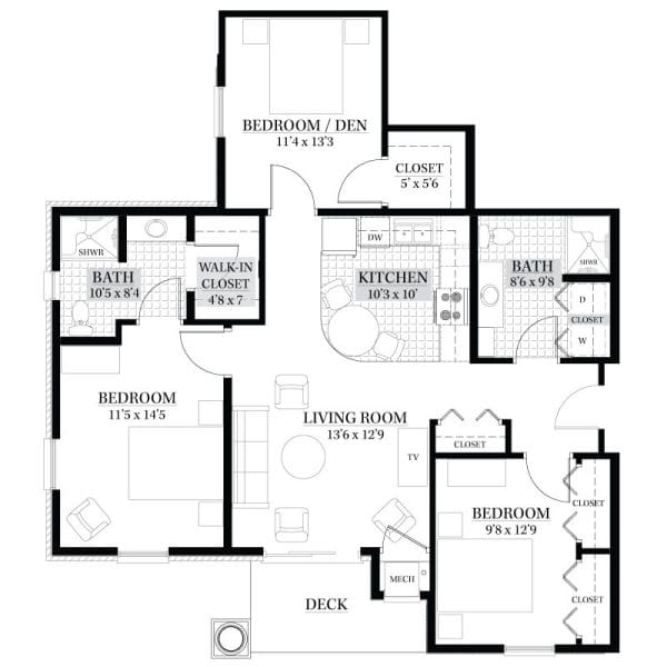 Daniel Pointe Retirement 3 bedroom floor plan