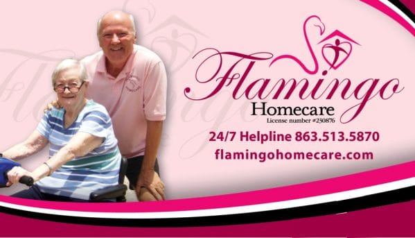 Flamingo Homecare main ad featuring eldrly couple and motorized scooter