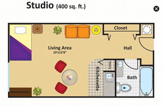 Grand Villa of Delray East studio floor plan