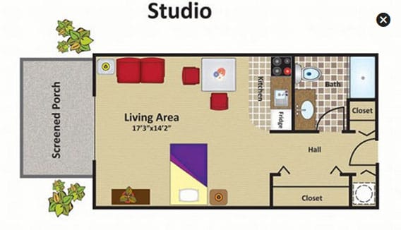 Grand Villa of Delray West studio floor plan