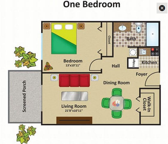 Grand Villa of Delray West one bedroom floor plan