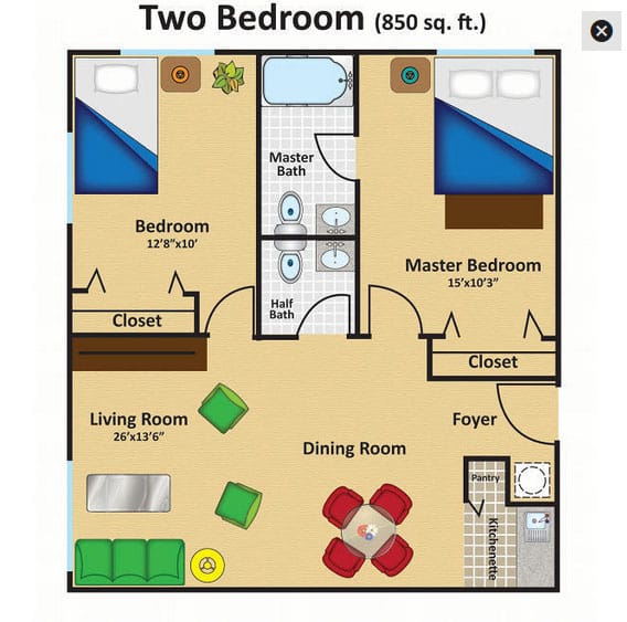 Grand Villa of Delray East two bedroom floor plan