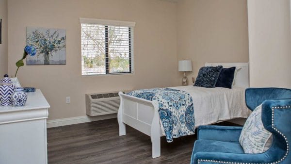 Model bedroom in a unit at Beehive Homes of Green Valley