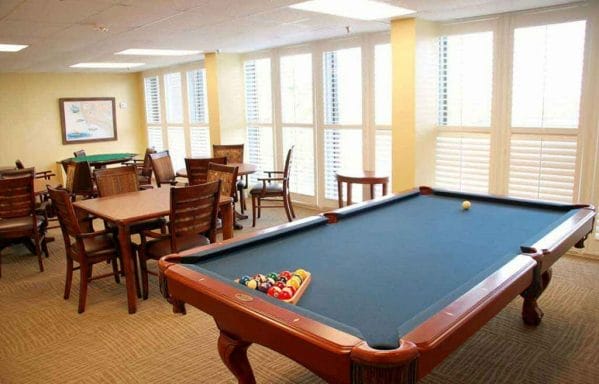 Billiards table in the Gulf Coast Village game room