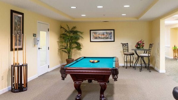 Billiards room with green felt pool table in Sunflower Springs - Homosassa