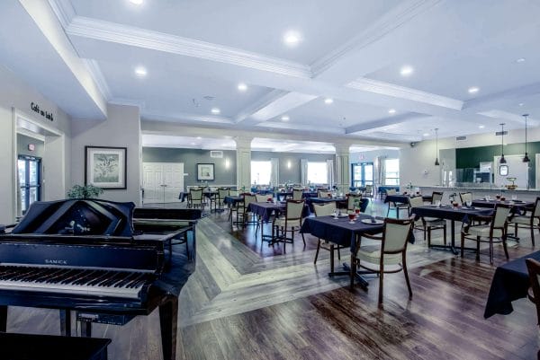 The Trace dining room with piano