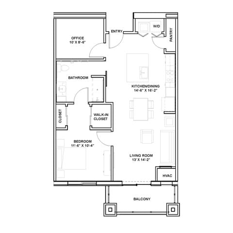 The Orchid - Independent Living - One Bedroom Deluxe Floorplan