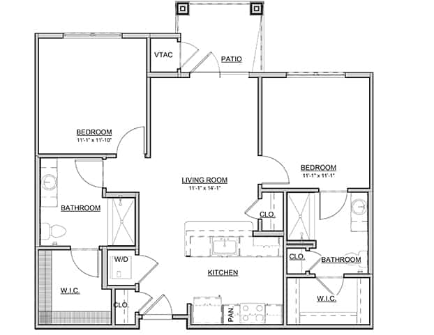 Independent Living - Apartments and Villas - The Buckeye 950 sqft 2 bedroom 2 bath with walk in closet and patio