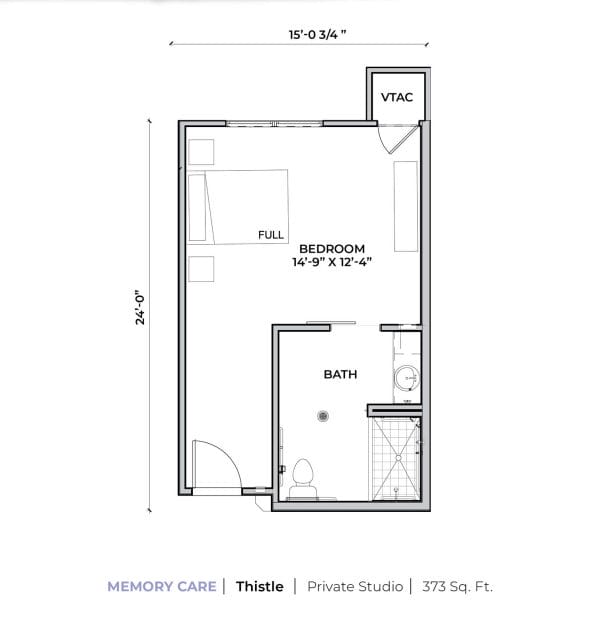 Memory Care Apartment - Thistle is a Private Studio Apartment that is 373 sq ft