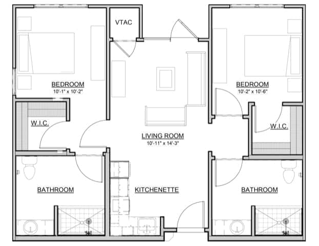 Assisted Living - Apartments -Maple is a 2 bedroom 2 bath apartment with a walk in closet and kitchenette