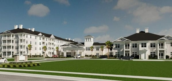 Rendering of the building and grounds at Magnolia Bridge at Murrells Inlet