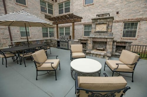 Fireside seating options on the Heatherwood courtyard