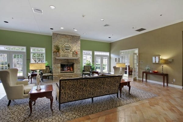 American House Brentwood Lobby with Fireplace