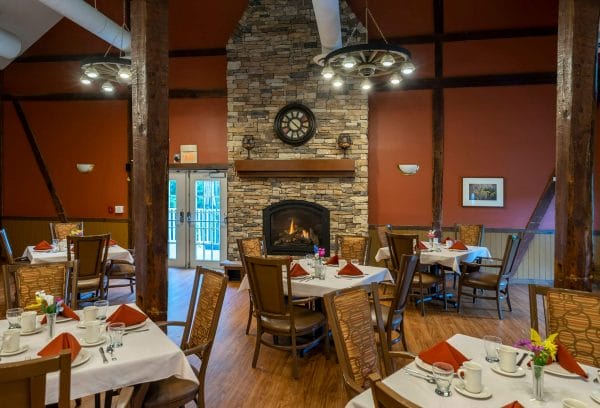 Seaton Springwood Dining with cozy fireplace